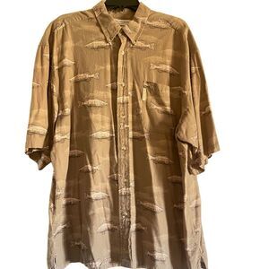 Columbia Men's Fish Print Button Down Shirt Outdoors fisherman's  Short‎ Sleeves